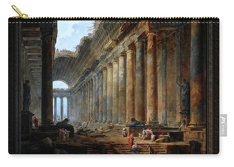 The Old Temple Carry-all Pouch featuring the painting The Old Temple by Hubert Robert Old Masters Fine Art Reproduction by Rolando Burbon