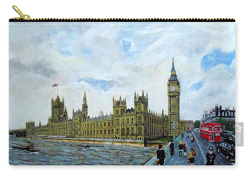 Palace Of Westminster Zip Pouch featuring the painting The Palace Of Westminster And Westminster Bridge London by Mackenzie Moulton