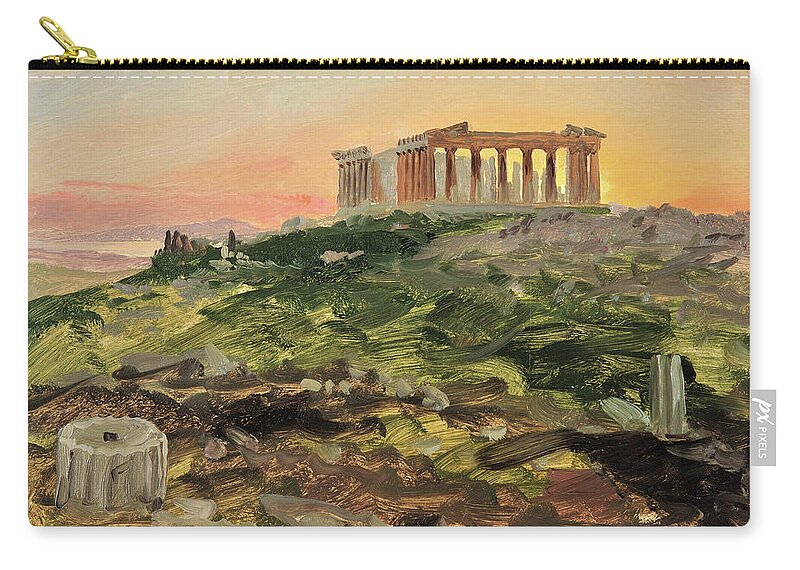 The Parthenon From The Southeast Zip Pouch featuring the painting The Parthenon from the Southeast - Digital Remastered Edition by Frederic Edwin Church
