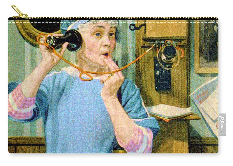 Old Woman Zip Pouch featuring the painting The Party Wire by Norman Rockwell
