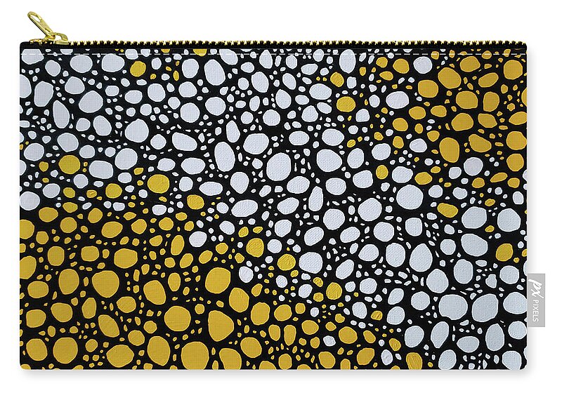 Yellow And Black Zip Pouch featuring the painting THE PATH OF LEAST RESISTANCE Black White Yellow Abstract by Lynnie Lang