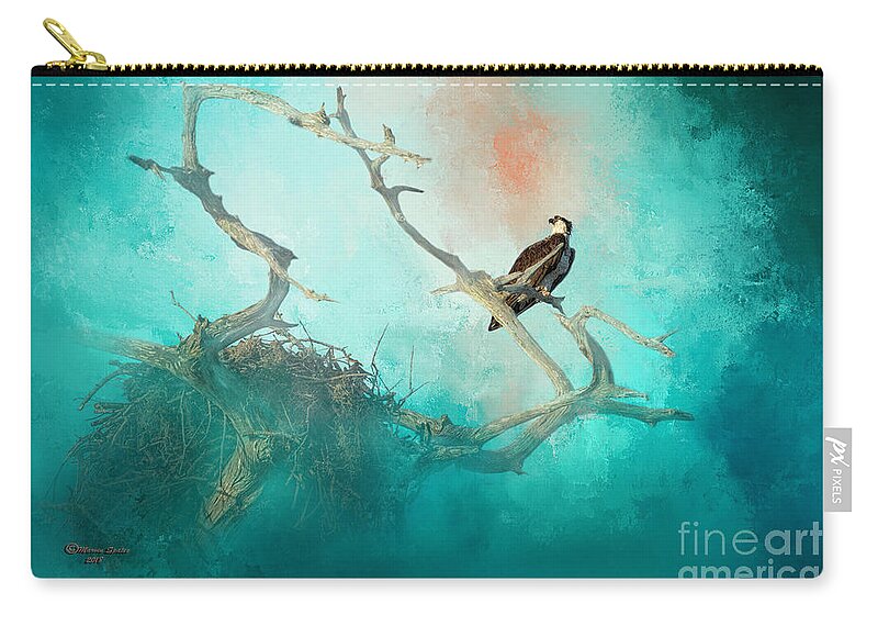 Hawk Zip Pouch featuring the mixed media The Protector by Marvin Spates