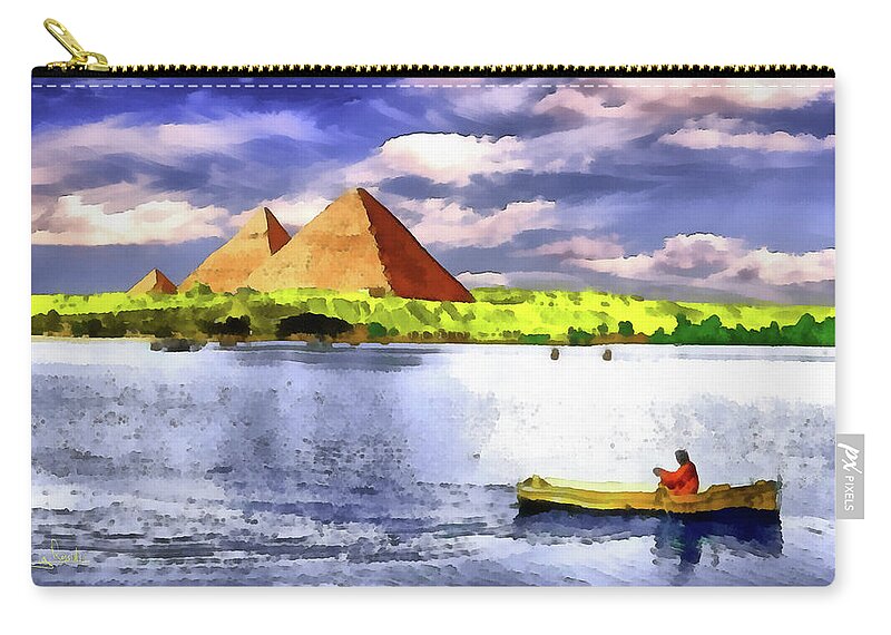 The Pyramids Of Gizah Zip Pouch featuring the painting The Pyramids of Gizah by George Rossidis