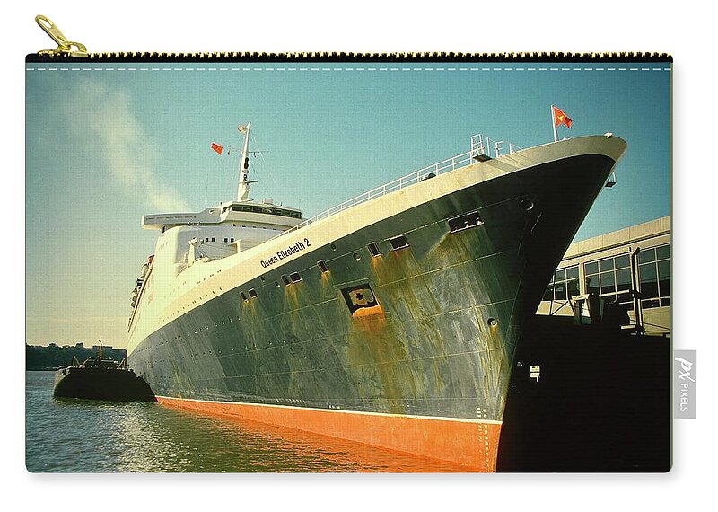 Queen Elizabeth 2 Zip Pouch featuring the photograph The QE2 in New York Harbour in 1984 by Gordon James
