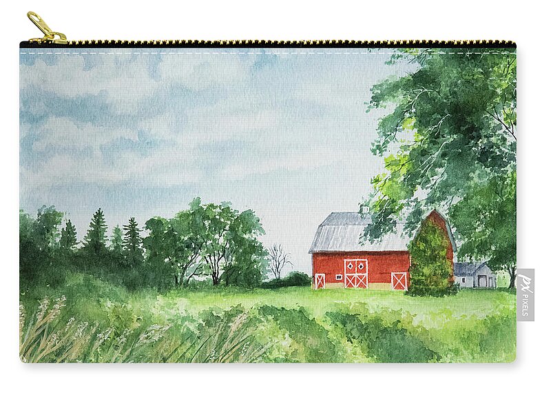 Painting Zip Pouch featuring the painting The Red Barn by Linda Shannon Morgan