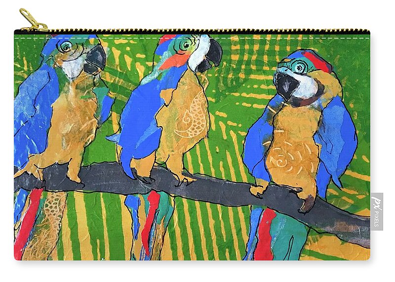 Parrot Painting Zip Pouch featuring the painting The Red Berets by Elaine Elliott