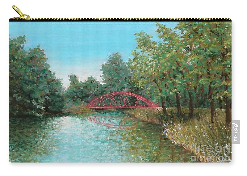 Pastel Zip Pouch featuring the pastel The Red Bridge by Lisa Bliss Rush