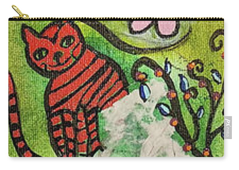 Red Cat Zip Pouch featuring the mixed media The Red Cat has a Secret by Mimulux Patricia No