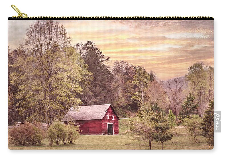 Barns Zip Pouch featuring the photograph The Red Country Barn at Sunset by Debra and Dave Vanderlaan