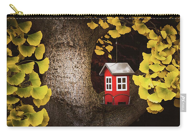 Autumn Zip Pouch featuring the photograph The Red Refuge by Philippe Sainte-Laudy