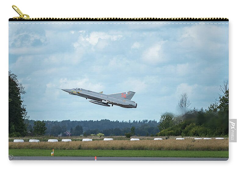 Take Off Zip Pouch featuring the photograph The retired J35 Draken take off and still going strong by Torbjorn Swenelius