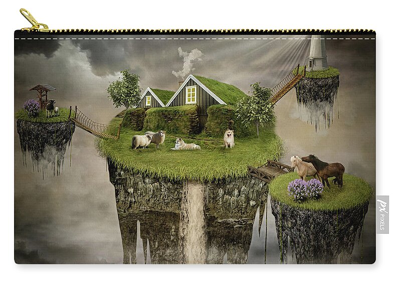 Icelandic Animals Zip Pouch featuring the digital art The Retreat by Maggy Pease