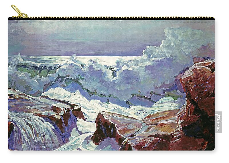 Seascape Zip Pouch featuring the painting The Roar Of The Surf Monterey by David Lloyd Glover