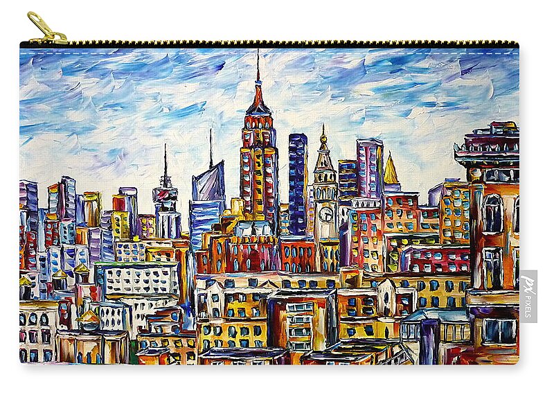 New York From Above Carry-all Pouch featuring the painting The Rooftops Of New York by Mirek Kuzniar