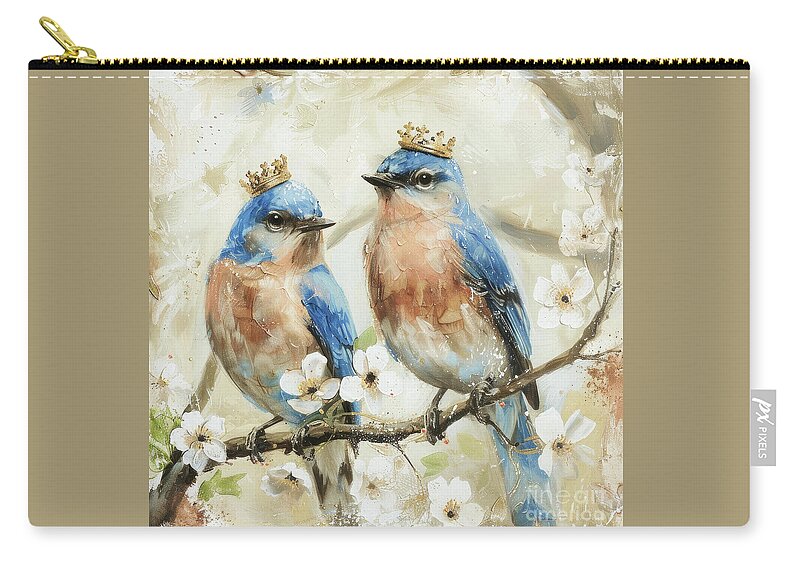 Bluebirds Zip Pouch featuring the painting The Royal Bluebirds by Tina LeCour