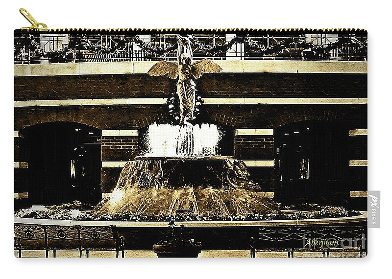 Sepia Carry-all Pouch featuring the photograph The Sepia Angel of Flight Fountain by Aberjhani