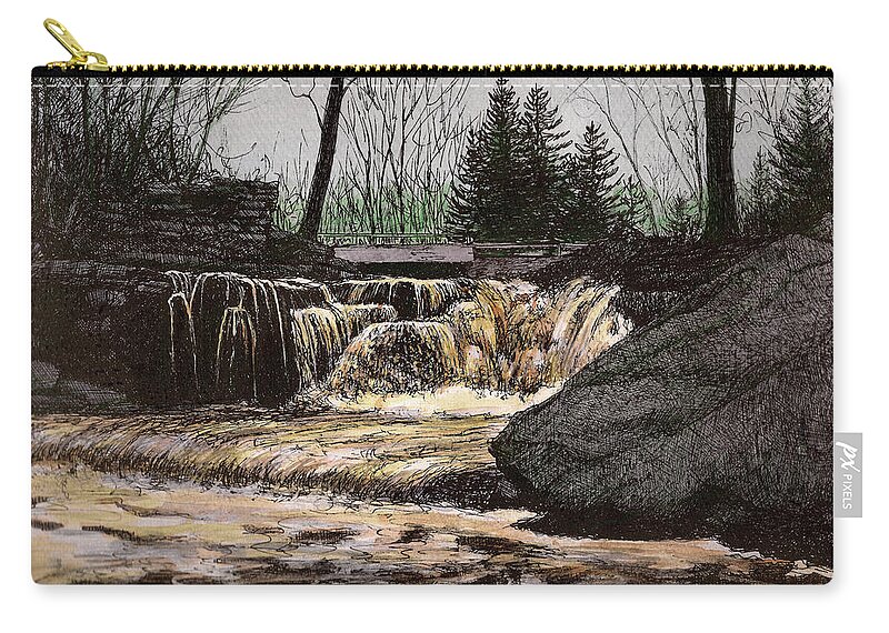 Waterfalls Zip Pouch featuring the painting The Shelby Falls by Arthur Barnes