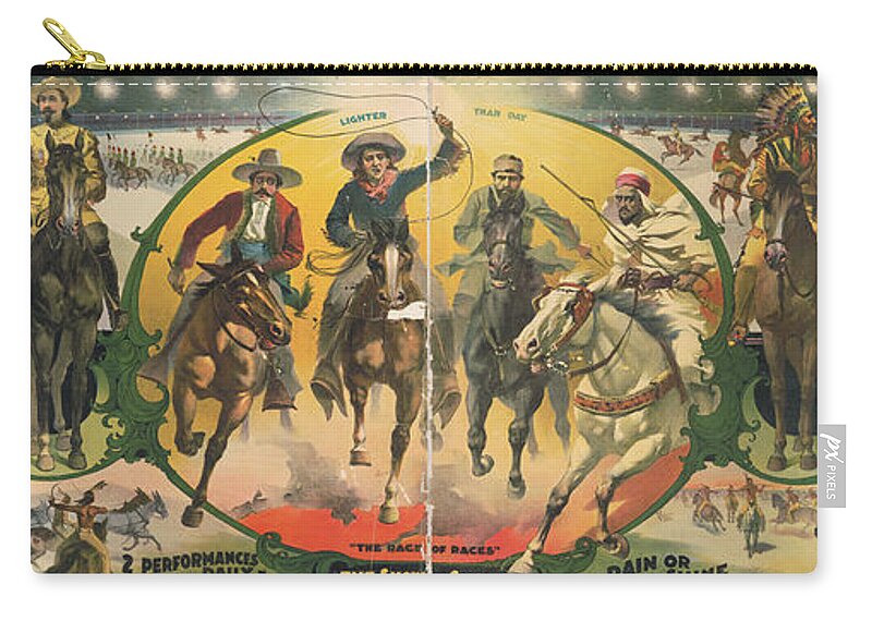 Western Zip Pouch featuring the drawing The Show of Shows by Buffalo Bill's Wild West Show Poster
