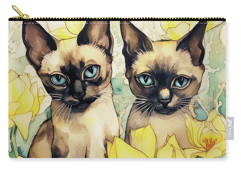 Cats Zip Pouch featuring the painting The Siamese Twins by Tina LeCour