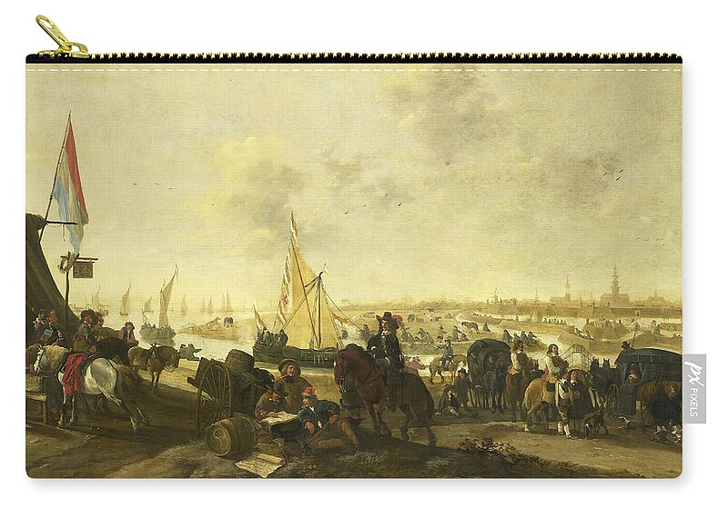 Hendrick De Meijer Zip Pouch featuring the painting The Siege and Capture of the City of Hulst from the Spaniards, November 5, 1645 by Hendrick de Meijer