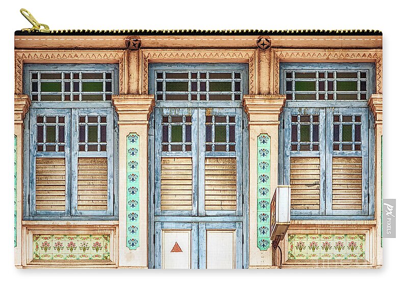 Singapore Zip Pouch featuring the photograph The Singapore Shophouse 33 by John Seaton Callahan