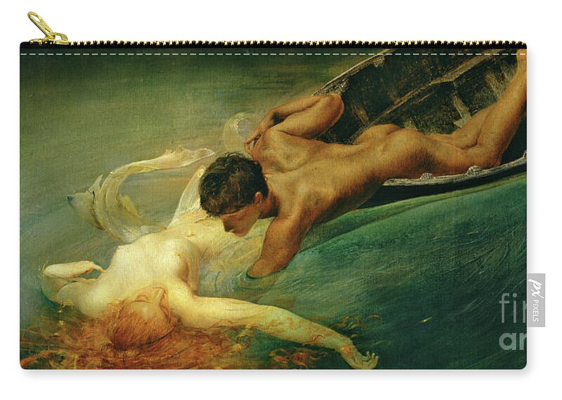 The Siren Zip Pouch featuring the painting The Siren, Green Abyss by Giulio Aristide Sartorio