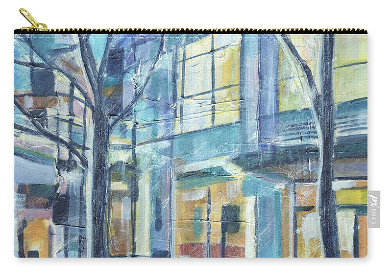 Contemporary Painting Zip Pouch featuring the painting Shadows And Tall Trees by Tanya Filichkin