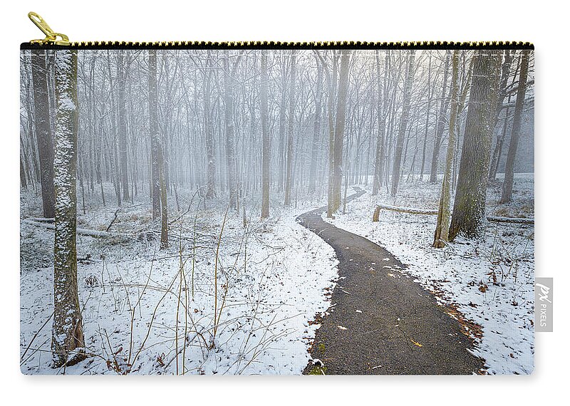 Snow Day Zip Pouch featuring the photograph The Snowy Path by Jordan Hill