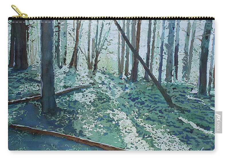 Woods Zip Pouch featuring the painting The Standing and the Fallen by Jenny Armitage
