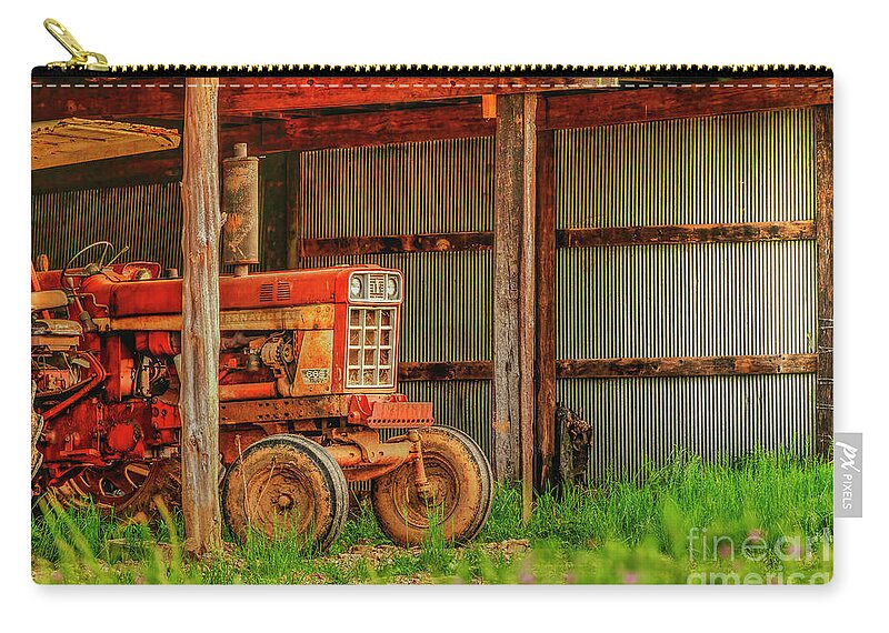 Tractor Zip Pouch featuring the photograph The Red Tractor by Shelia Hunt