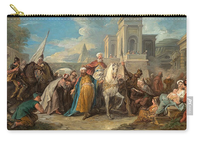 Jean-francois Detroy Zip Pouch featuring the painting The Triumph of Mordecai by Jean-Francois Detroy