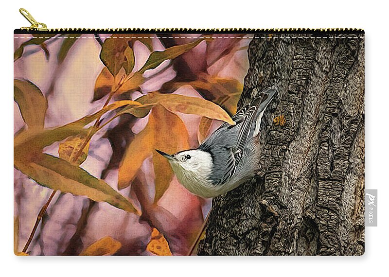 Nuthatch Carry-all Pouch featuring the photograph The Upside Down Percher by Debra Martz