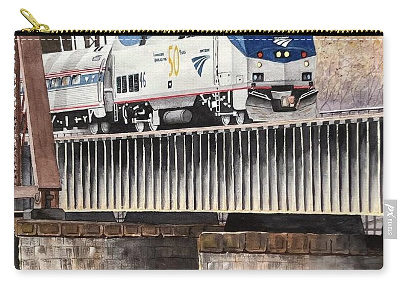 Train Zip Pouch featuring the painting The Vermonter by Joseph Burger