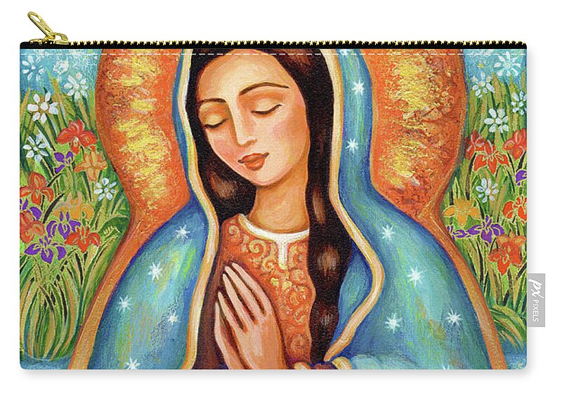 Christian Icon Zip Pouch featuring the painting The Virgin of Guadalupe by Eva Campbell