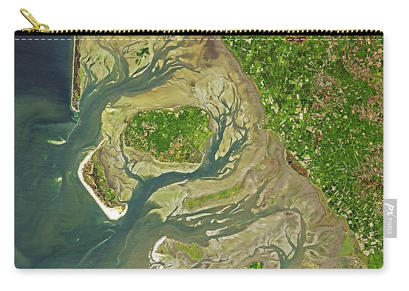Satellite Image Zip Pouch featuring the digital art The Wadden Sea from space by Christian Pauschert