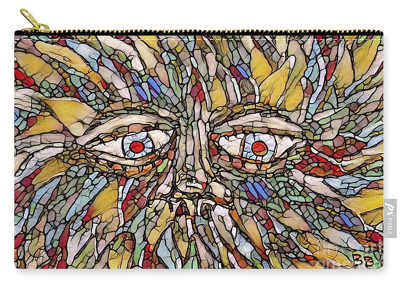 Fantasy Abstract Digital Eyes Portrait Pattern Fun Towel Zip Pouch featuring the painting The Watcher In The Woods Stained Glass by Bradley Boug