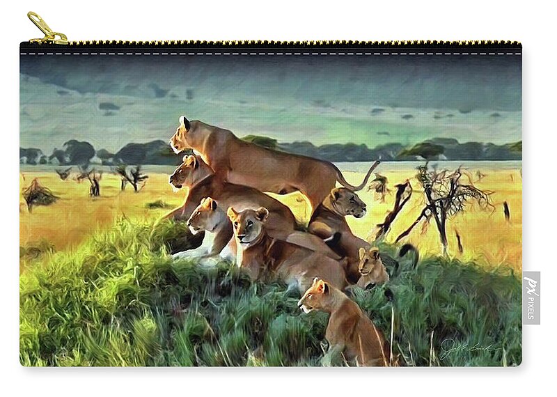 Lions Zip Pouch featuring the painting The Watchers by Joel Smith