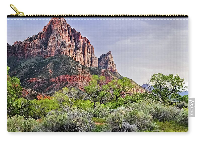 Zion National Park Zip Pouch featuring the photograph The Watchman Zion Sunset by Kyle Hanson