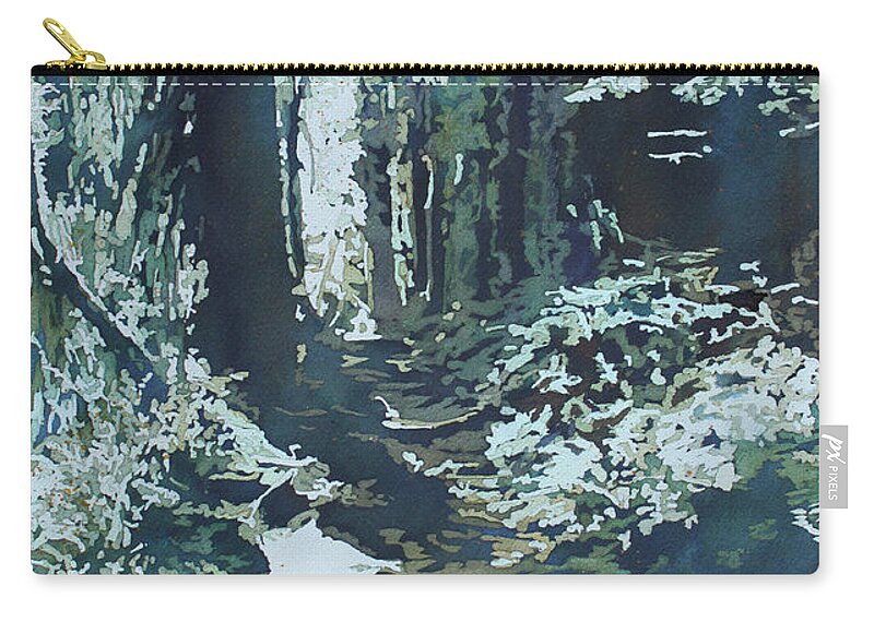 Woods Zip Pouch featuring the painting The Well Rooted Trail by Jenny Armitage