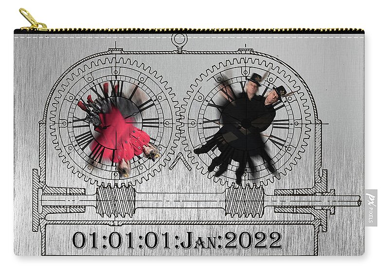 Steampunk Zip Pouch featuring the photograph The Wheel of Time by Jean Gill