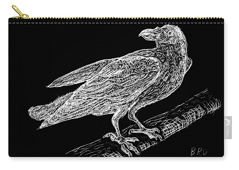 Raven Zip Pouch featuring the drawing The White Raven by Branwen Drew