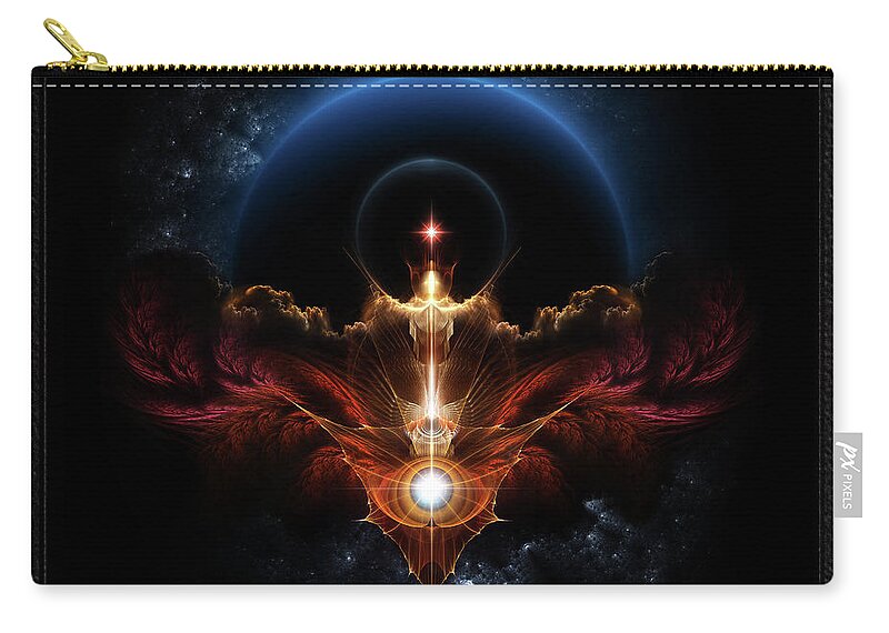 Wings Of Rydeon Carry-all Pouch featuring the digital art The Wings Of Rydeon Fractal Art Composition by Rolando Burbon