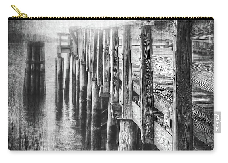 Boston Zip Pouch featuring the photograph The Wooden Pier Boston Massachusetts Black and White by Carol Japp