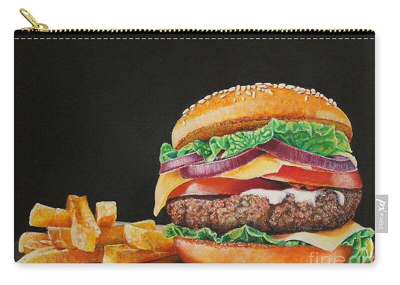 Hamburger Zip Pouch featuring the painting The Works by Bob Williams