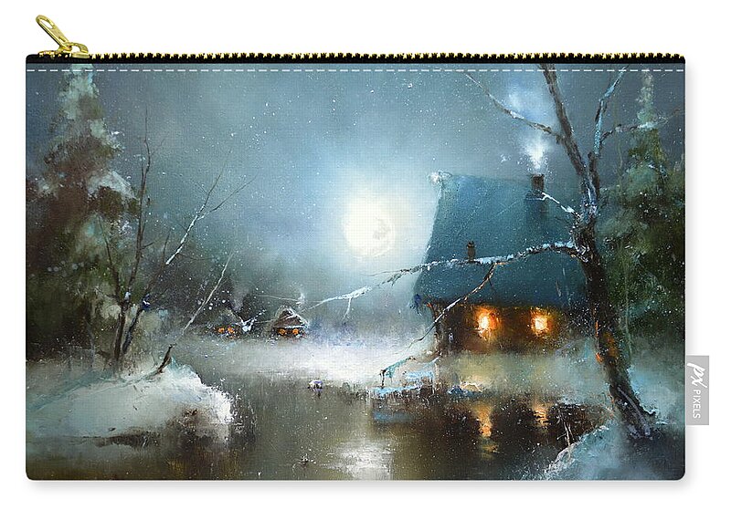 Russian Artists New Wave Zip Pouch featuring the painting Theater of Moon by Igor Medvedev