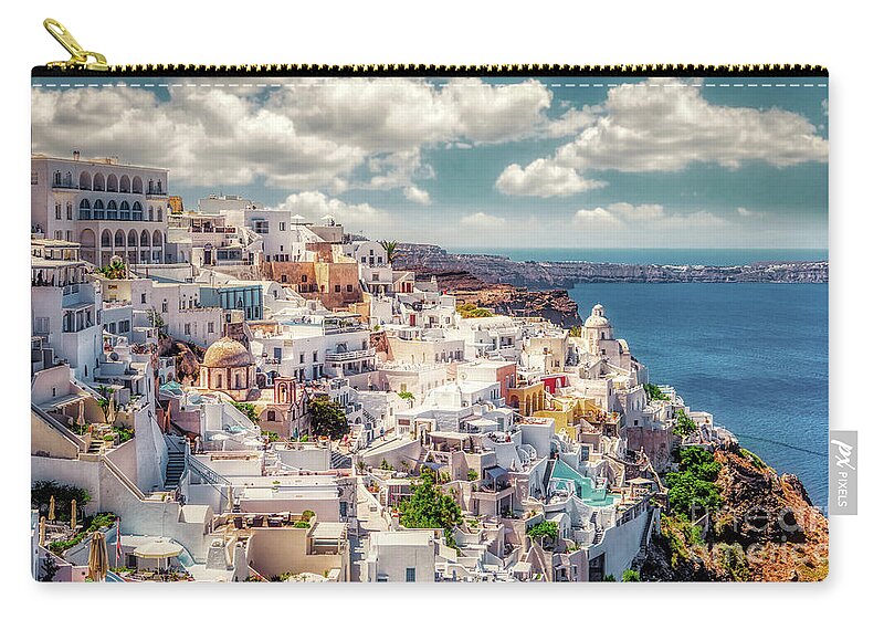 Thera Zip Pouch featuring the photograph Thera - Fira City on Santorini - Greece by Stefano Senise
