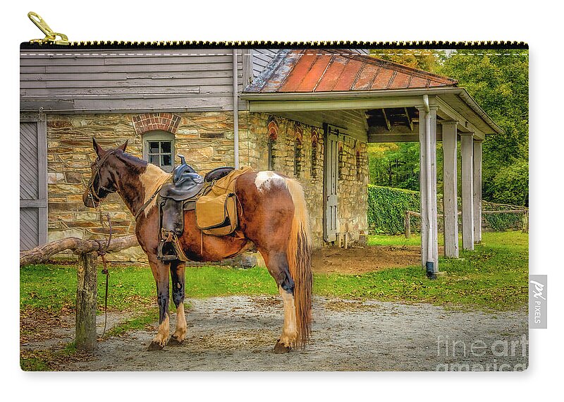Horse Zip Pouch featuring the photograph There's My Ride... by Shelia Hunt