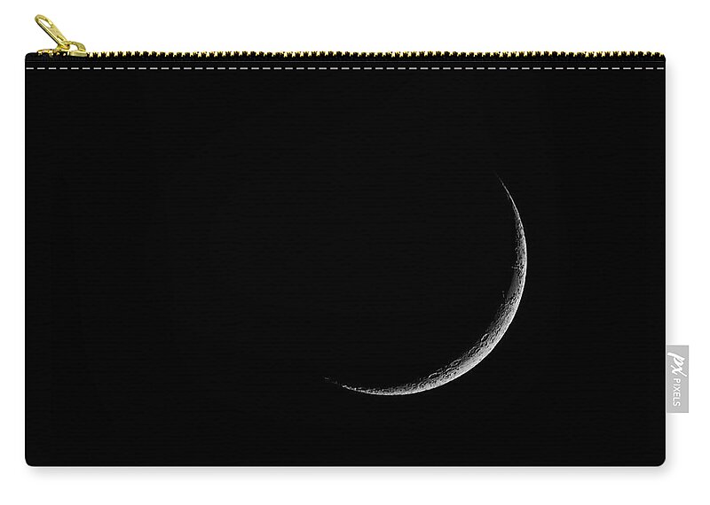 Moon Zip Pouch featuring the photograph Thin Crescent Moon Over the Carolinas by Bob Decker