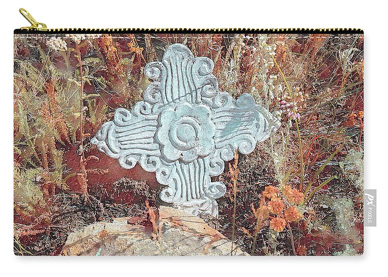 Grave Marker Zip Pouch featuring the photograph This little cross by Cathy Anderson