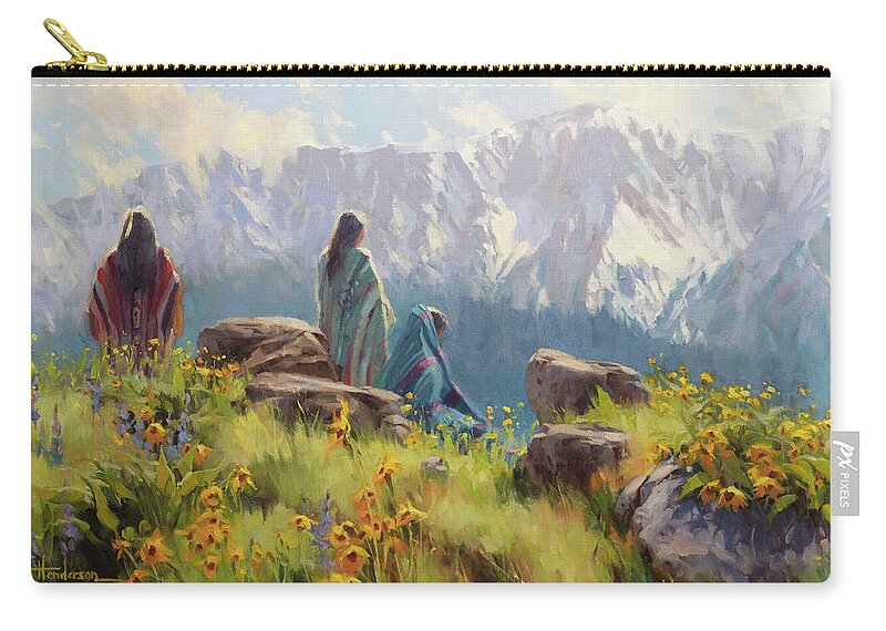 Nez Perce Zip Pouch featuring the painting This Was Our Shangri-La by Steve Henderson
